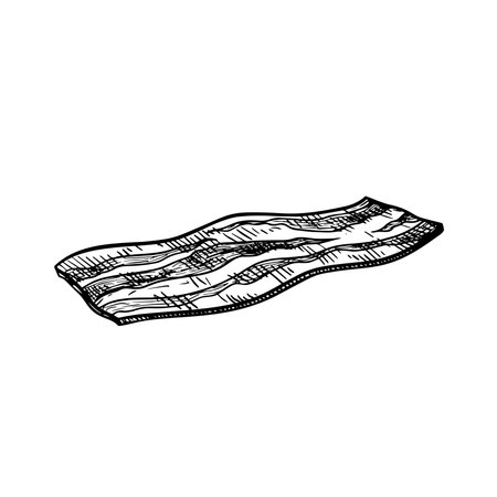 Hand drawn sketch style bacon slice. Fresh or roasted fried bacon piece. breakfast ingredient. Butcher meat product. Vector illustration isolated on white background.のイラスト素材