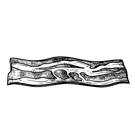 Hand drawn sketch style bacon slice. Fresh or roasted fried bacon piece. breakfast ingredient. Butcher meat product. Vector illustration isolated on white background.のイラスト素材