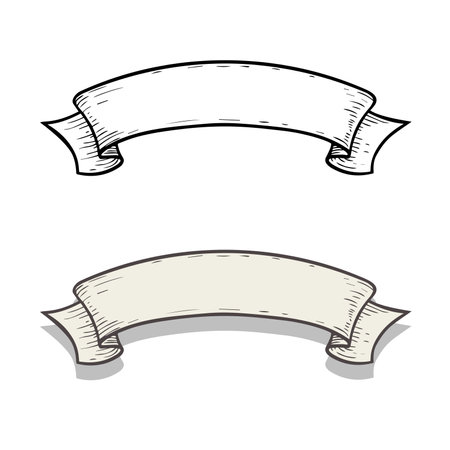 Hand drawn sketch style ribbon. Vintage design element for greeting cards, banners, invitations. Vector illustration isolated on white background.のイラスト素材