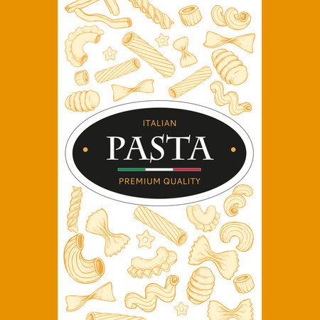 Italian pasta template with sketch style drawings. hand drawn banner. Great for menu, banner, flyer, card, business promote. vector illustrationのイラスト素材