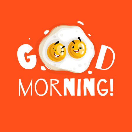Cute frying double-eyed eggs smiling. good morning characters. Card and banner template. vector illustration.のイラスト素材