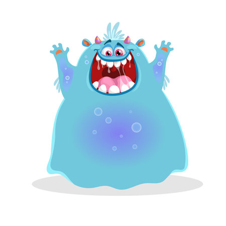 Cute blue monster. Happy Halloween mascot character. Best for kid parties designs, t-shirt and posters. vector illustration.のイラスト素材
