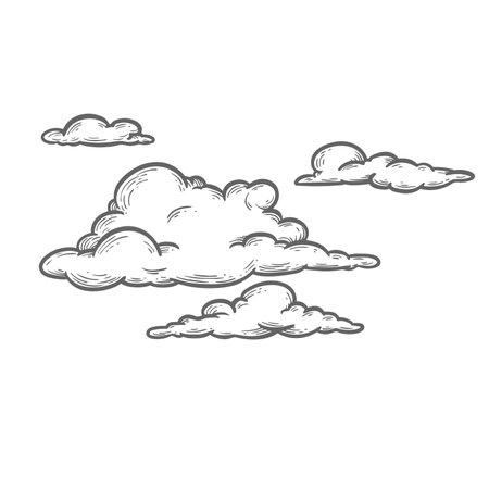hand drawn clouds. Sketch style vintage illustration. vector illustration.のイラスト素材