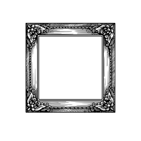 Hand drawn sketch style retro vintage picture frame. Pen and ink style. Vector illustration.のイラスト素材