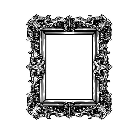 Hand drawn sketch style retro vintage picture frame. Pen and ink style. Vector illustration.のイラスト素材