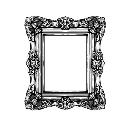 Hand drawn sketch style retro vintage picture frame. Pen and ink style. Vector illustration.のイラスト素材