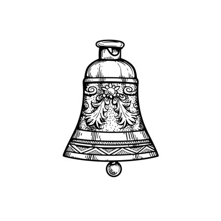 Hand drawn sketch style vintage bell. Christmas symbol. Vector illustration isolated on white.のイラスト素材