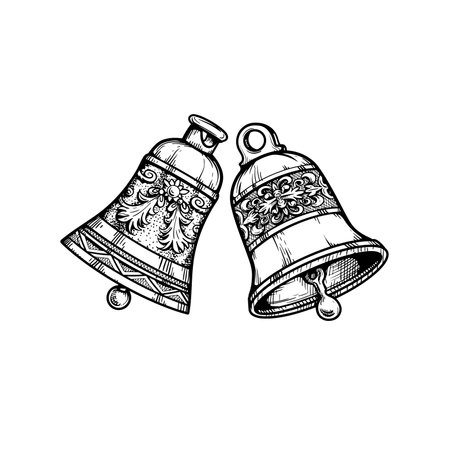 Hand drawn sketch style vintage bells. Christmas symbol. Vector illustration isolated on white.のイラスト素材