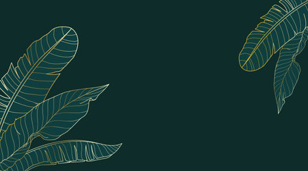 Golden gradient background with banana leaves. Hand drawn luxury tropical leaves on green background. Best for prints, banner, poster, cover, wallpapers.のイラスト素材