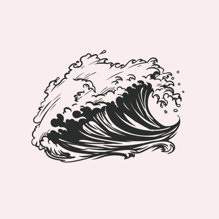 Sea wave in sketch retro hand drawn style. Best for nautical marine and tattoo designs. Vector illustration.のイラスト素材