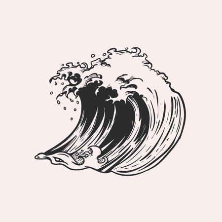 Sea wave in sketch retro hand drawn style. Best for nautical marine and tattoo designs. Vector illustration.のイラスト素材