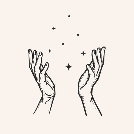 Praying hands. Hand drawn sketch style. Religious spiritual symbol. Vector illustration in retro vintage style.のイラスト素材
