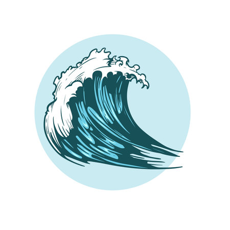 Sea wave sketch hand drawn style. Storm wave, vintage tide and ocean beach storms. Vector illustration.のイラスト素材