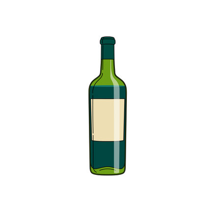 Red wine bottle in minimal flat design. Winery and wine menu card object icon. Vector illustration isolated on white background.のイラスト素材