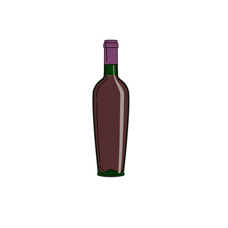 Red wine bottle in minimal flat design. Winery and wine menu card object icon. Vector illustration isolated on white background.のイラスト素材