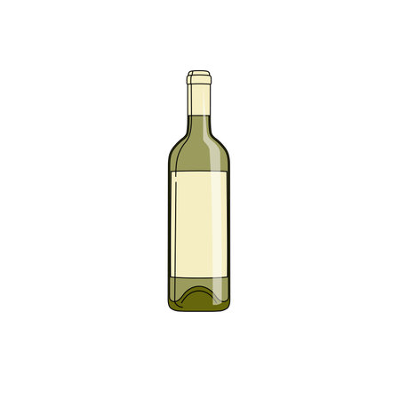 White wine bottle in minimal flat design. Winery and wine menu card object icon. Vector illustration on white background.のイラスト素材