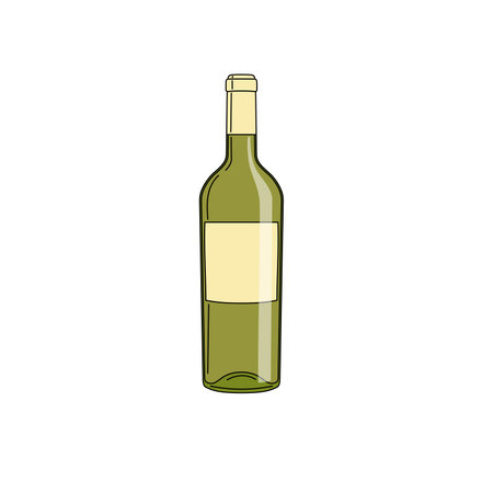 White wine bottle in minimal flat design. Winery and wine menu card object icon. Vector illustration on white background.のイラスト素材