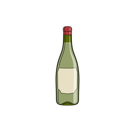 White wine bottle in minimal flat design. Winery and wine menu card object icon. Vector illustration on white background.のイラスト素材
