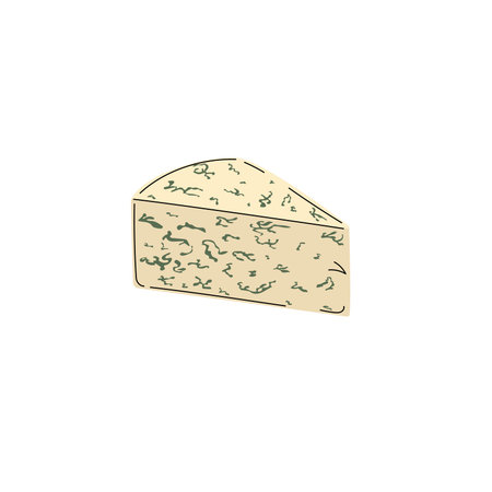Blue cheese piece in flat modern style. Gorgonzola, Roquefort wedge in simple minimalistic design. Vector illustration isolated on white.のイラスト素材