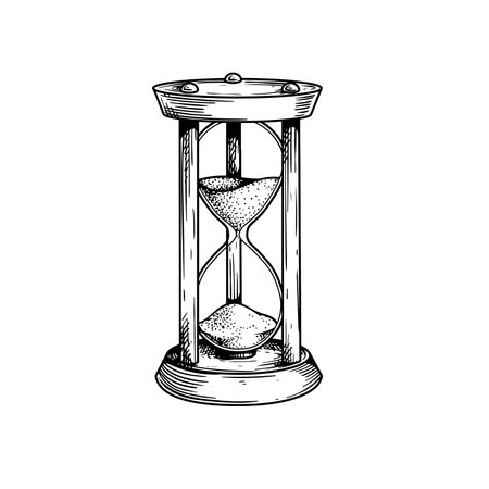 Vintage hand drawn sketch style hourglass. Engraving retro style. Vector illustration isolated on...