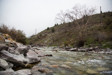 Tian Shan Mountain river in Kyrgyzstanの写真素材