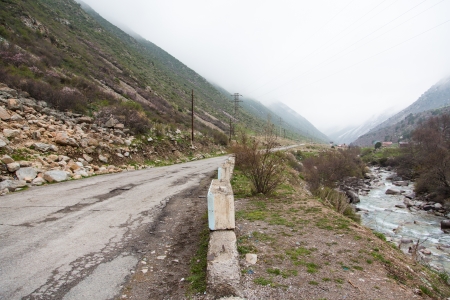 Tian Shan mountain road in Kyrgyzstanの写真素材