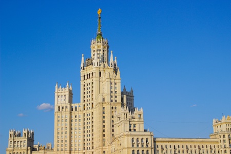 Stalin skyscraper on embankment of river Moscowの写真素材