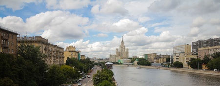Stalin skyscraper on embankment of river Moscowの写真素材