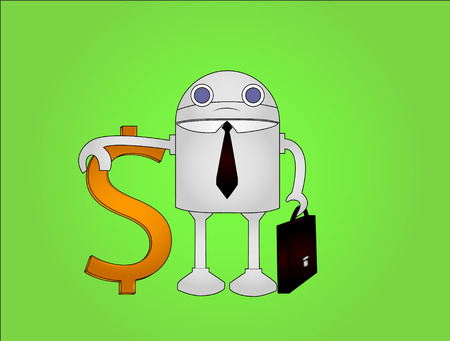 Unhappy business robot with suitcase and money symbol. vector illustrationのイラスト素材