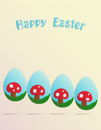 Some easter eggs with a picture of a mushroom in the grass on themのイラスト素材