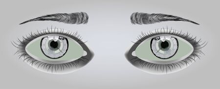 Two eyes with a clock inside, vector illustrationのイラスト素材
