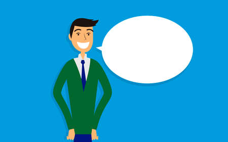 Businessman in suit. Business concept with icons.Flat design vector illustration isolated on blue backgroundのイラスト素材