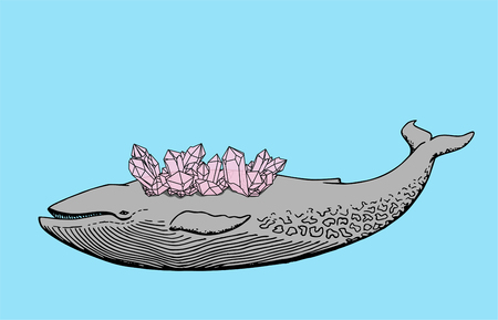 The lonely bottle with quartz crystals that grow from the back.Vector Illustrationのイラスト素材