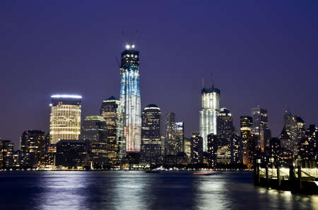 New York City Manhattan downtown at nightの写真素材