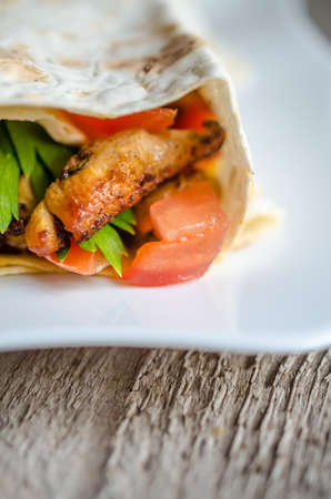 Tortilla with meat and vegetablesの写真素材