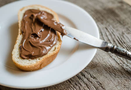 bread with chocolate cream の写真素材