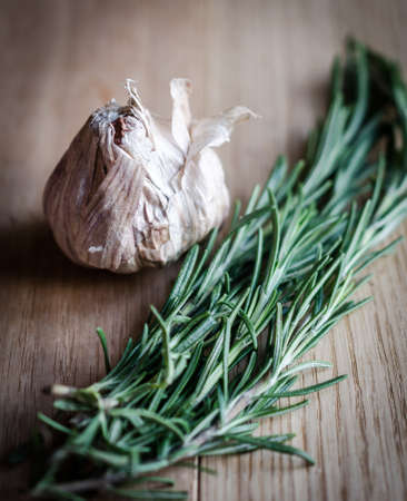 garlic and rosemaryの写真素材