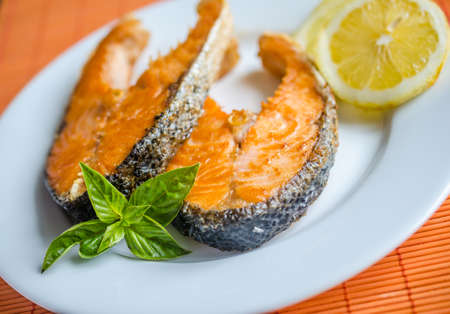 grilled salmonの写真素材