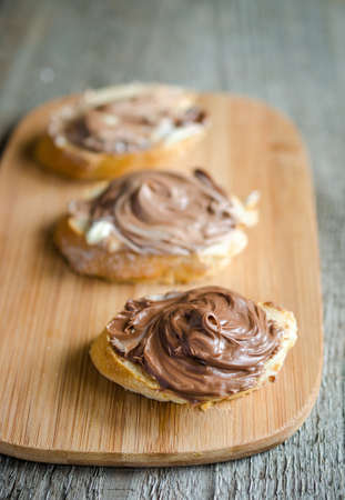 bread with chocolate creamの写真素材