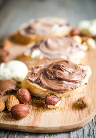 bread with chocolate creamの写真素材