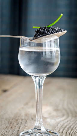 black caviar and vodkaの写真素材