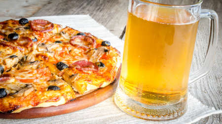 pizza with beerの写真素材