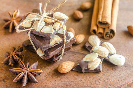 chocolate with almonds の写真素材