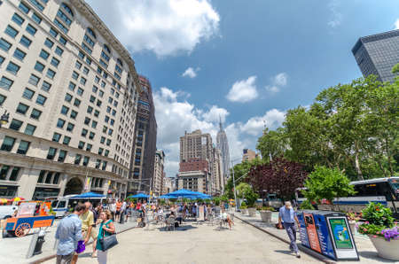 NEW YORK CITY - JUL 22: Broadway on July 22, 2014 in New York. It actually runs 15 mi through Manhattan and the Bronx, exiting north from the city to run an additional 18 mi.のeditorial素材