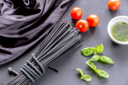 Raw black pastaの写真素材