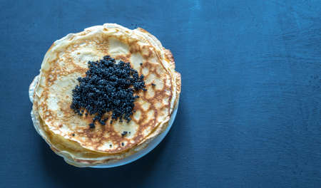 crepes with black caviarの写真素材