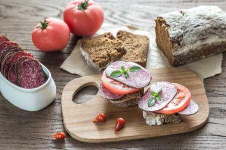 Salami sandwichesの写真素材