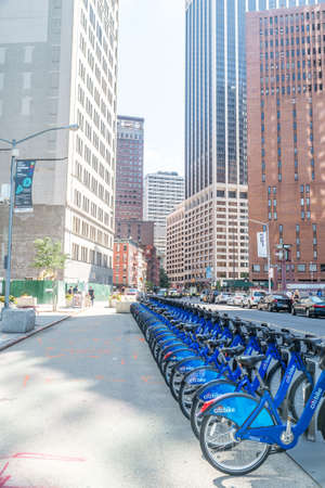 NEW YORK - JUL 10: Citi bike station in Manhattan on July 10, 2015. NYC bike share system started in Manhattan and Brooklyn on May 27, 2013のeditorial素材