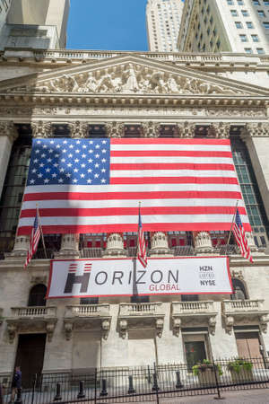 NEW YORK CITY - JULY 10: Facade of New York Stock Exchange on July 10, 2015 in NYC. New York Stock Exchange is the largest stock exchange in the worldのeditorial素材