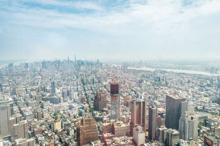 NEW YORK CITY - JULY 10: Aerial view of Manhattan on July 10, 2015 in New York. Manhattan is a major commercial, economic, and cultural center of the United States.のeditorial素材